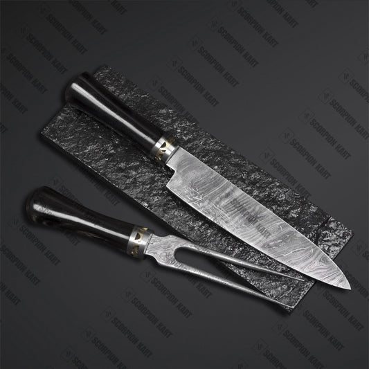 Beautiful and Functional Damascus Chef Knife and Fork Set - Premium best Happy Valentine Day gift from SCORPION KART - Just $120! Shop now at SCORPION KART