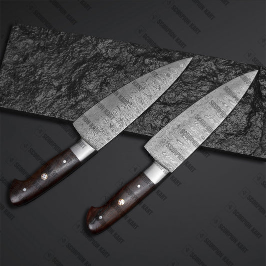 Master Chef Damascus Steel Chef Knives Set of 2 with Rosewood Handles - The Perfect Gift for Any Chef - Premium best Happy Valentine Day gift from SCORPION KART - Just $95.40! Shop now at SCORPION KART