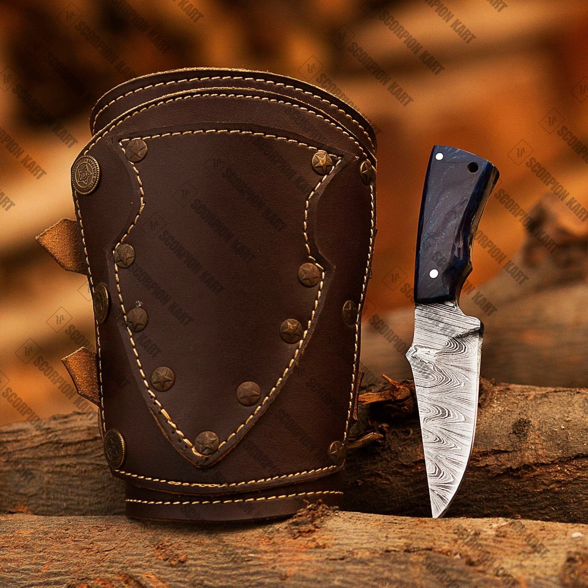 Damascus knife with Leather Claw Cuff Bracelet: A Stylish and Functional Way to Protect Yourself - Premium best Happy Valentine Day gift from SCORPION KART - Just $110! Shop now at SCORPION KART