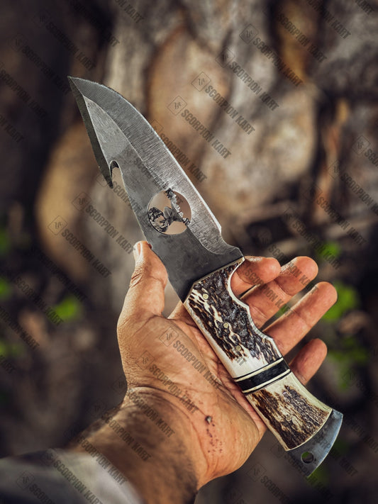 Handmade Antler stag Knife, Hunting Knife, Damascus knife, Engraved knife, Personalized Gift for Men - Premium best Happy Valentine Day gift from SCORPION KART - Just $149! Shop now at SCORPION KART