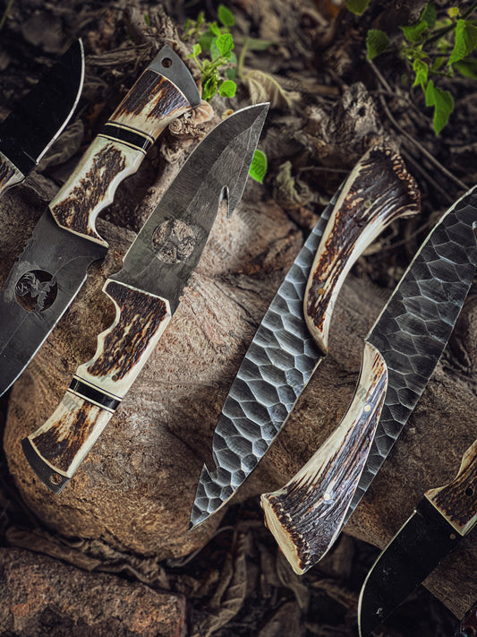 Set of 6 Handmade Antler Stag Horn hunting Pocket Knife, stag Folding Knife, Hunting Knife, Damascus knife, Engraved knife, Personalized Gift for Men - Premium best Happy Valentine Day gift from SCORPION KART - Just $450! Shop now at SCORPION KART