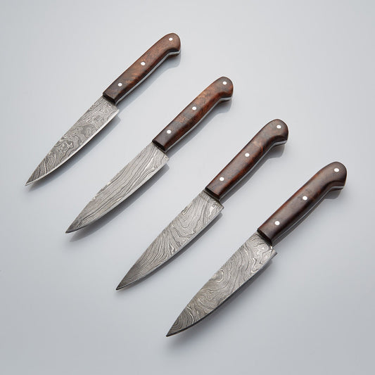 Exquisite Handmade Damascus Steak Knives Set with Rose Wood Handles - Set of 4 - Premium best Happy Valentine Day gift from SCORPION KART - Just $127.86! Shop now at SCORPION KART