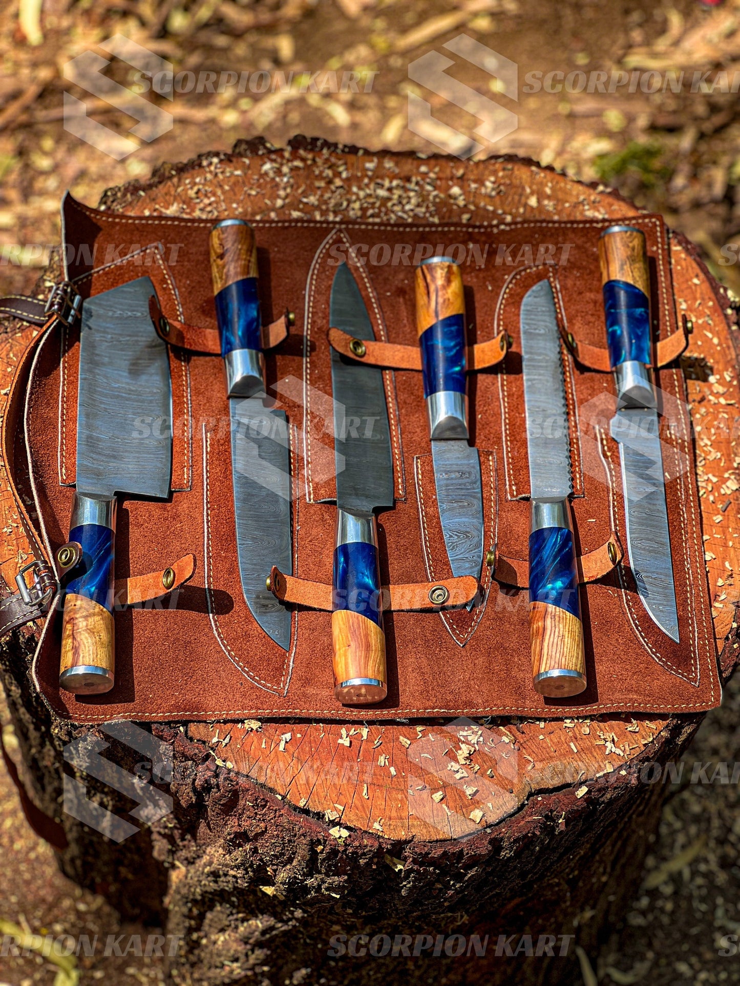 Handmade Damascus Chef Knife Set, 6 Pieces Damascus Steel Chef Knife Set, Kitchen Knife Set with Leather Cover - Premium best Happy Valentine Day gift from SCORPION KART - Just $250! Shop now at SCORPION KART