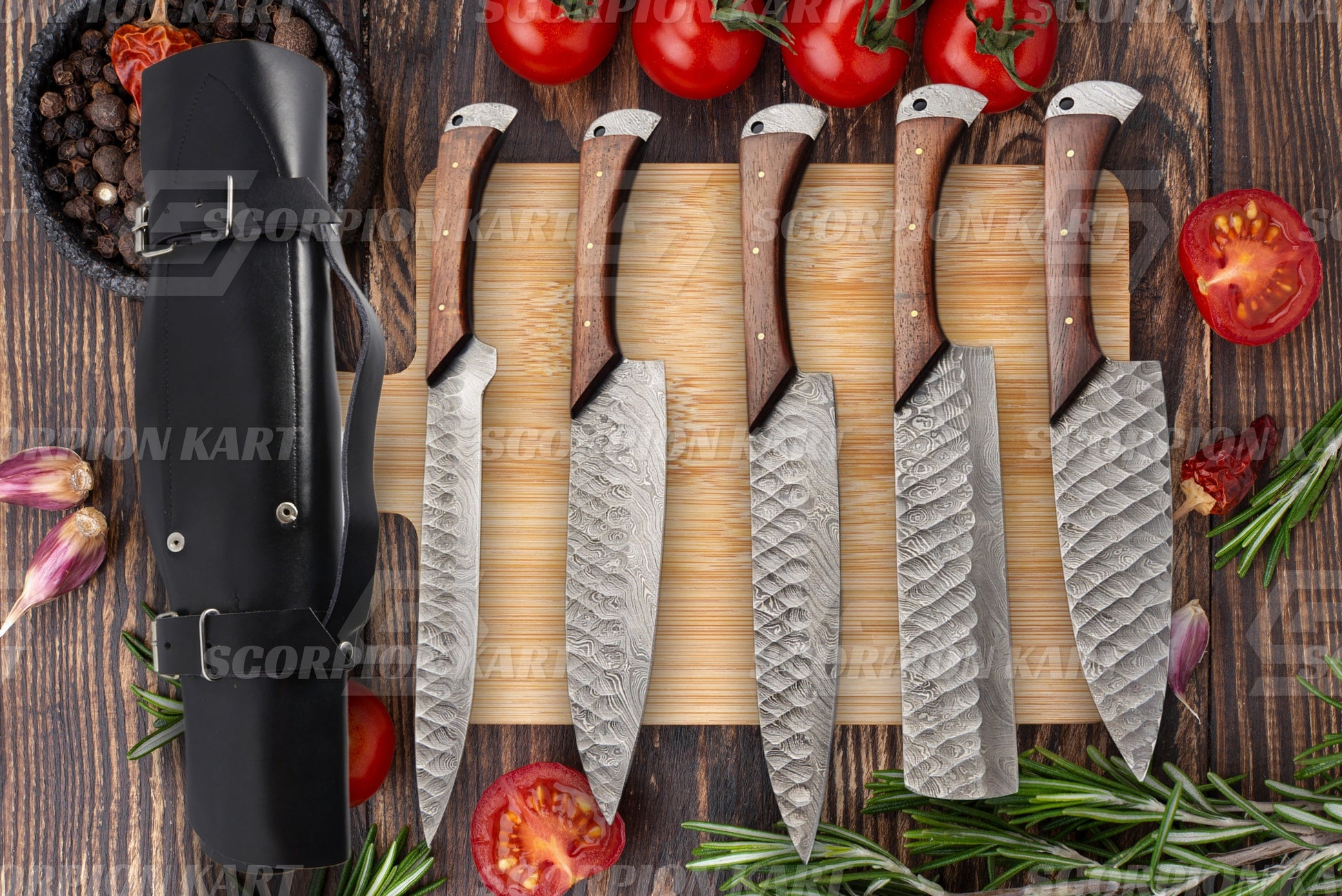 Chef Knives Set Forged Damascus Steel Kitchen knives with Leather Bag Best Birthday Anniversary Gift for him Personalized gift - Premium best Happy Valentine Day gift from SCORPION KART - Just $165! Shop now at SCORPION KART