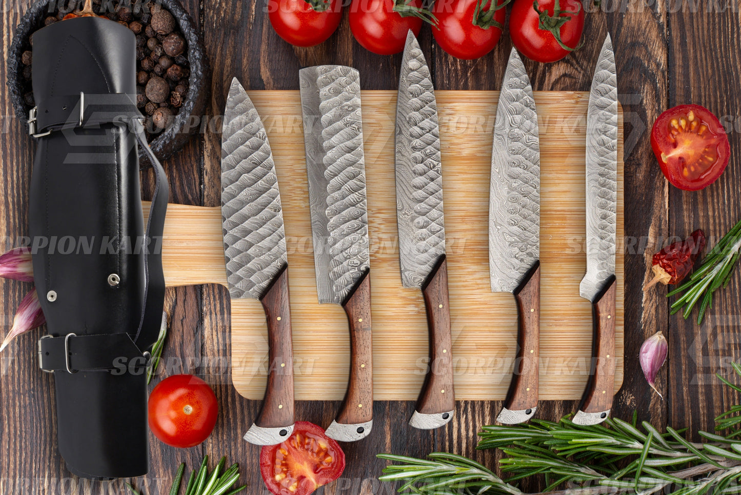 Chef Knives Set Forged Damascus Steel Kitchen knives with Leather Bag Best Birthday Anniversary Gift for him Personalized gift - Premium best Happy Valentine Day gift from SCORPION KART - Just $165! Shop now at SCORPION KART