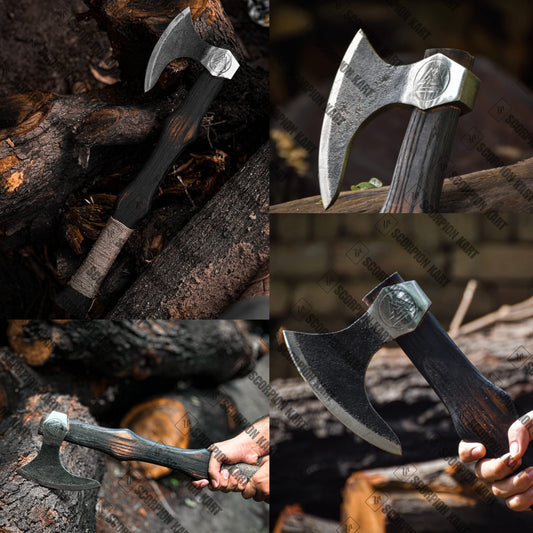 Exquisite Handmade Viking Axe: Carbon Steel logo | Custom Norse Axe for Viking Hatching - Premium best Happy Valentine Day gift from SCORPION KART - Just $105! Shop now at SCORPION KART