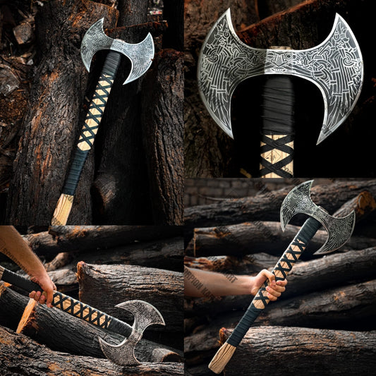 Exquisite Handmade Viking Axe: Carbon Steel Double head | Custom Norse Axe for Viking Hatching - Premium best Happy Valentine Day gift from SCORPION KART - Just $135! Shop now at SCORPION KART