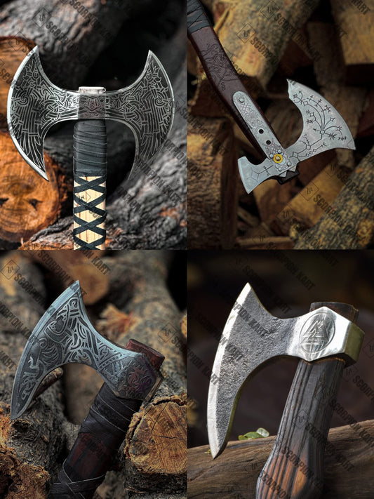 Exquisite Handmade Viking Axe: Carbon Steel | Custom Norse Axe for Viking Hatching - Premium best Happy Valentine Day gift from SCORPION KART - Just $95! Shop now at SCORPION KART