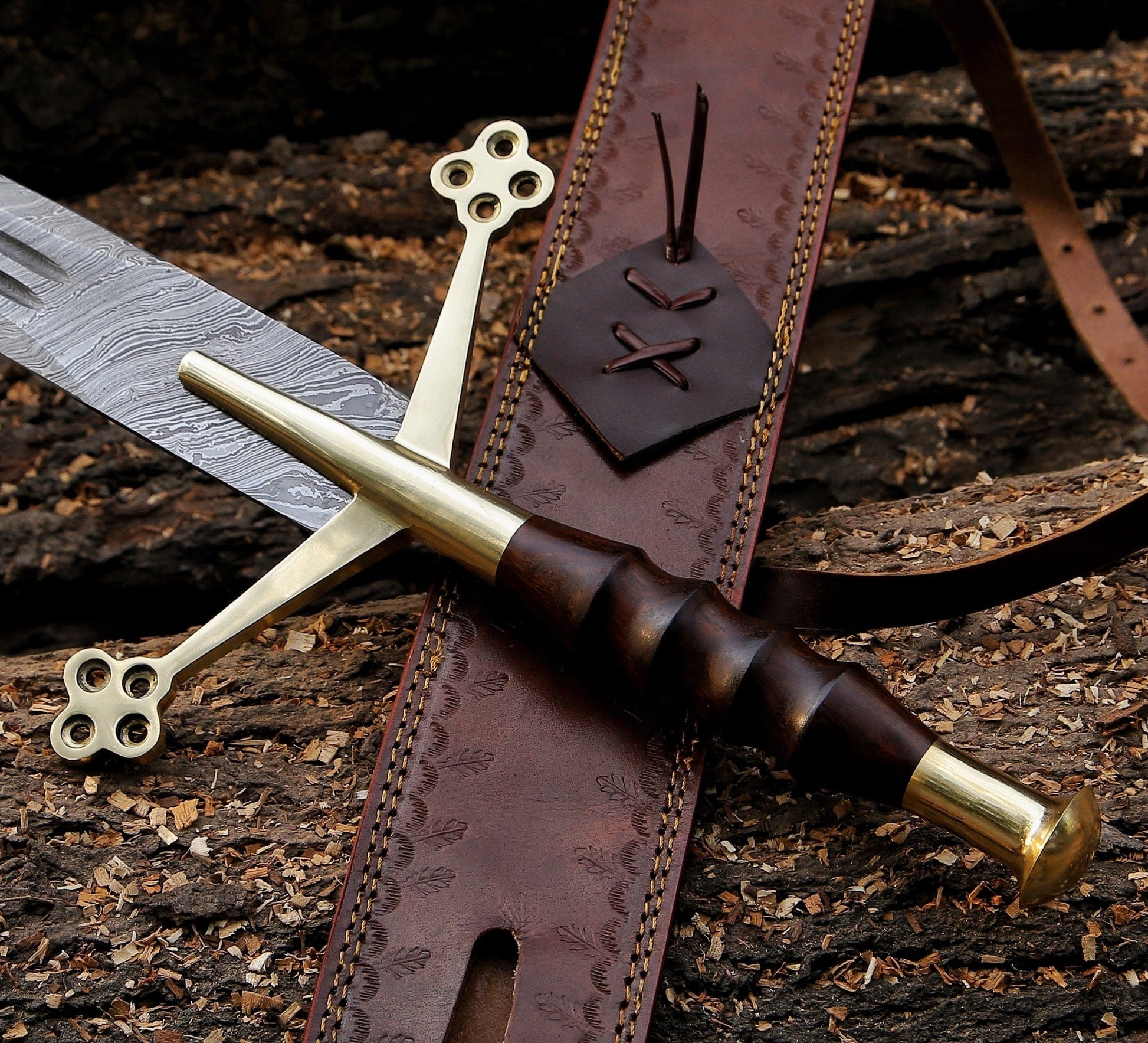 Handmade Damascus Steel 38" Long Medieval / Scottish Claymore blade, Hunting/Combat blade With Leather Sheath, Knights blade, Gifts for him - Premium best Happy Valentine Day gift from SCORPION KART - Just $150! Shop now at SCORPION KART