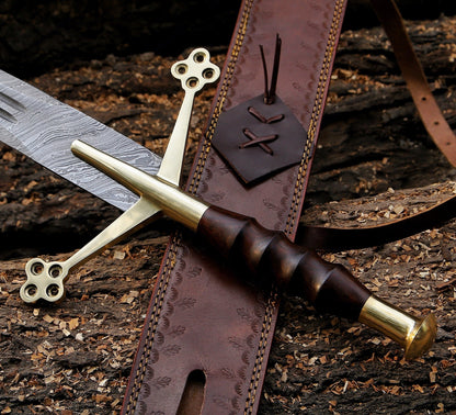 Handmade Damascus Steel 38" Long Medieval / Scottish Claymore blade, Hunting/Combat blade With Leather Sheath, Knights blade, Gifts for him - Premium best Happy Valentine Day gift from SCORPION KART - Just $150! Shop now at SCORPION KART