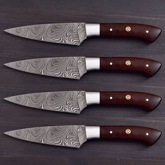 HANDMADE DAMASCUS STEAK KNIVES SILVER GUARD SET OF 4 KNIVES - Premium best Happy Valentine Day gift from SCORPION KART - Just $150! Shop now at SCORPION KART