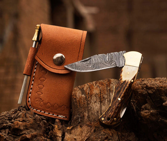 Personalized Damascus Pocket Folding Knife 6.5", Camping Hiking Damascus Pocket Knife, Groomsmen Gift, Husband Gift, Gift for Him - Premium best Happy Valentine Day gift from SCORPION KART - Just $120! Shop now at SCORPION KART
