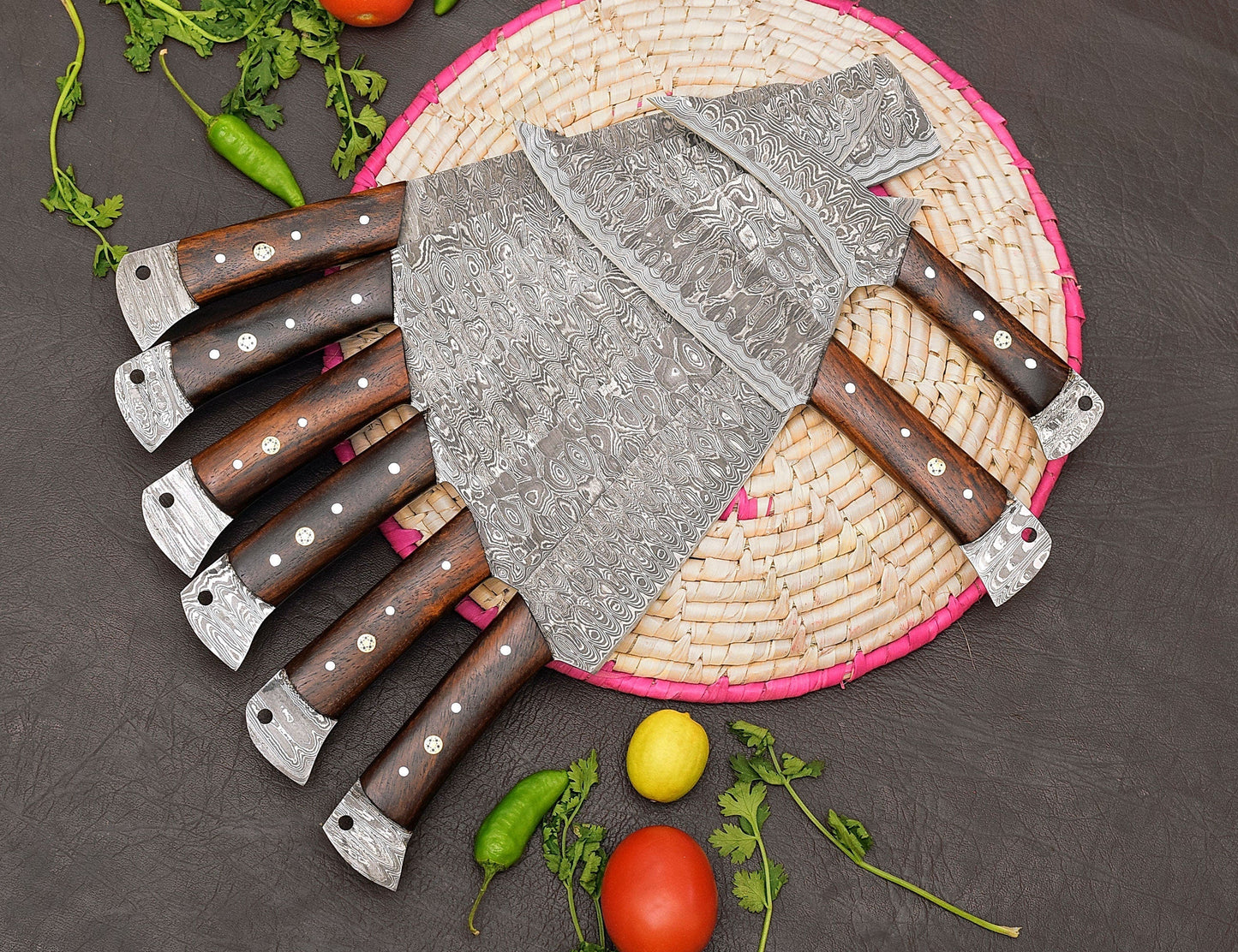 Custom handmade Chef Knife Set, Chef Knife, Handmade Knife, Chef knife set with wooden handle & leader sheath, Knife with leader, Women gift - Premium best Happy Valentine Day gift from SCORPION KART - Just $250! Shop now at SCORPION KART