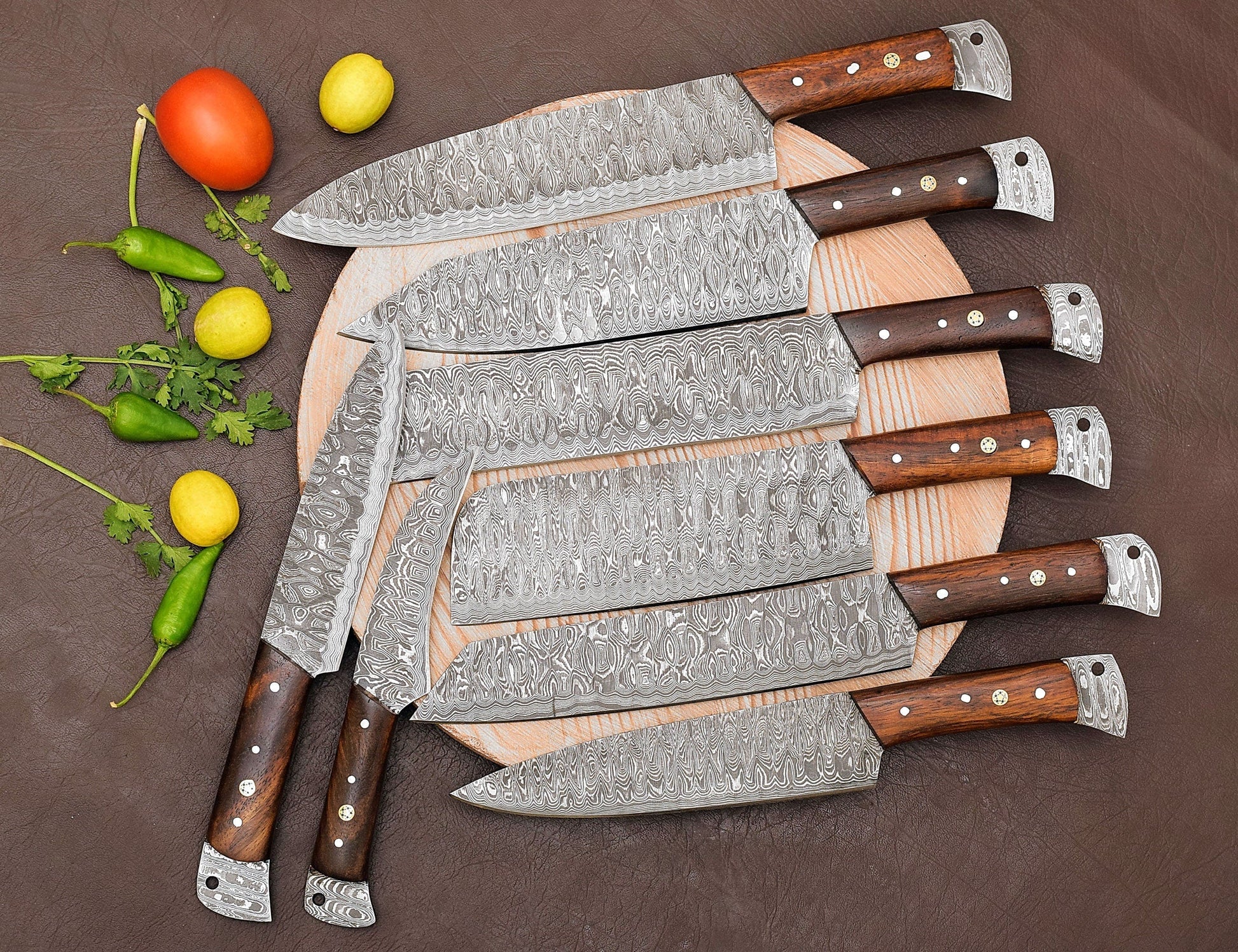 Custom handmade Chef Knife Set, Chef Knife, Handmade Knife, Chef knife set with wooden handle & leader sheath, Knife with leader, Women gift - Premium best Happy Valentine Day gift from SCORPION KART - Just $250! Shop now at SCORPION KART