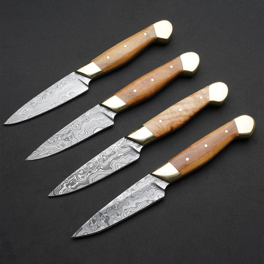 Premium Damascus Steak Knives Set of 4 with Brass Guard - Premium best Happy Valentine Day gift from SCORPION KART - Just $125! Shop now at SCORPION KART