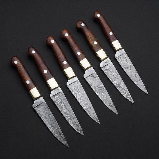 HANDMADE DAMASCUS STEAK KNIVES PURE WOOD HANDLE SET OF 6 KNIVES - Premium best Happy Valentine Day gift from SCORPION KART - Just $150! Shop now at SCORPION KART