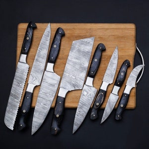Handmade  Damascus Chef set of 8pcs with Leather sheath Damascus Knife Set Kitchen Knives Set Personalized gift Christmas gift - Premium best Happy Valentine Day gift from SCORPION KART - Just $156.76! Shop now at SCORPION KART