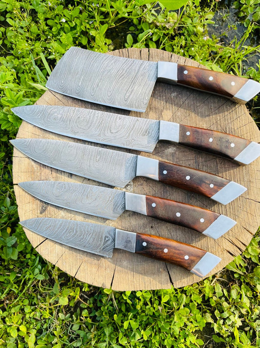 Handmade Damascus Chef knife set, of 5 Pcs Kitchen knives, Gift for Women , Best Mothers Day &Wedding Gift for her - Premium best Happy Valentine Day gift from SCORPION KART - Just $130.80! Shop now at SCORPION KART