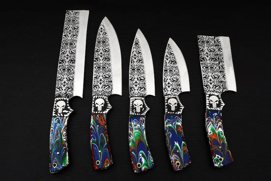 Custom Handmade D2 Chef Set/Kitchen Knives 5 Piece All Engraving, Handle Multi Resin, Anniversary Gift,Birthday Gift,Best Gift - Premium best Happy Valentine Day gift from SCORPION KART - Just $180! Shop now at SCORPION KART
