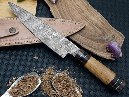 Damascus Chef Knife Japanese Outdoor Camping Knife Full Tang Fixed Blade Best Christmas Gift - Premium best Happy Valentine Day gift from SCORPION KART - Just $79.99! Shop now at SCORPION KART