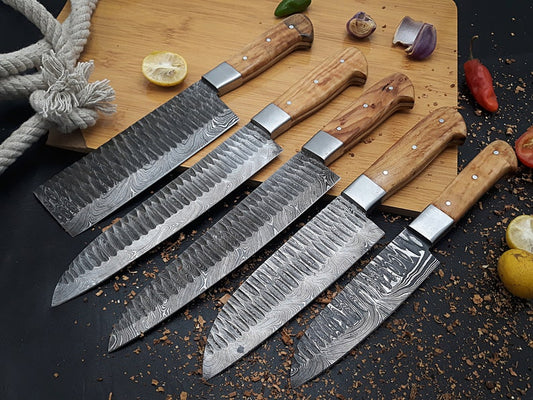 Elite Hunting Knives Set of 5 Fixed Blade Butcher Knives Elite Design with Olive Wood Handle best Christmas Gift for Wife - Premium best Happy Valentine Day gift from SCORPION KART - Just $179.99! Shop now at SCORPION KART