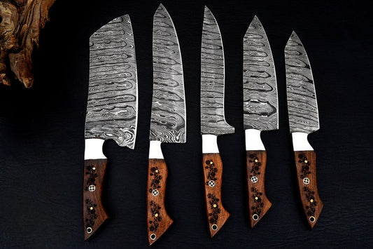 Top Qualty 5 Pcs Handmade Damascus Kitchen Knife Chef's Knife Set With Forging Mark On Blade / Staylish Handle Rose Wood - Premium best Happy Valentine Day gift from SCORPION KART - Just $159.58! Shop now at SCORPION KART