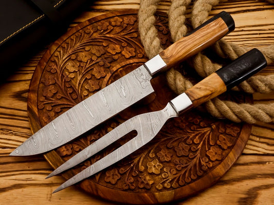 Handmade Damascus Steel Carving Knife Fork Set , Barbecue Roast Fork and Knife , BBQ Knife And Fork Set 2PC - Premium best Happy Valentine Day gift from SCORPION KART - Just $135.43! Shop now at SCORPION KART