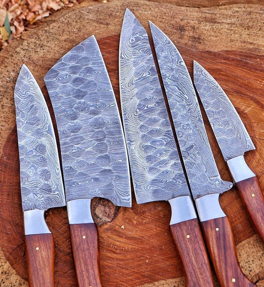 Premium Quality Handmade Damascus Steel Chef set Of 5pcs With Leather Sheath, Kitchen Knife Set, Damascus Chef Set - Premium best Happy Valentine Day gift from SCORPION KART - Just $161.71! Shop now at SCORPION KART