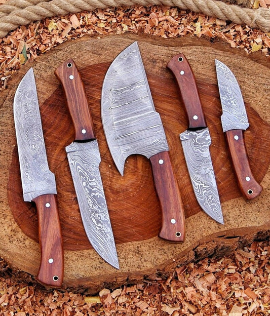 Handmade Damascus Chef Knife Set 5pcs , Hand Forged Kitchen Knife, Exotic Rose Wood Handle, Best Gift For Her, Gift For Him - Premium best Happy Valentine Day gift from SCORPION KART - Just $141.28! Shop now at SCORPION KART