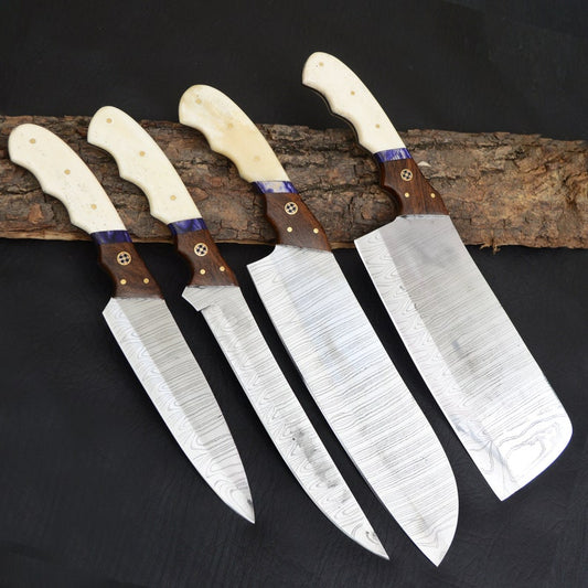 Top Qualty 4 PCS Handmade Damascus Steel Kitchen/Chef's Knife Set With Bone&wood handle Camping Knife/Angraved Knive/Best Gift For MotersDay - Premium best Happy Valentine Day gift from SCORPION KART - Just $228.84! Shop now at SCORPION KART