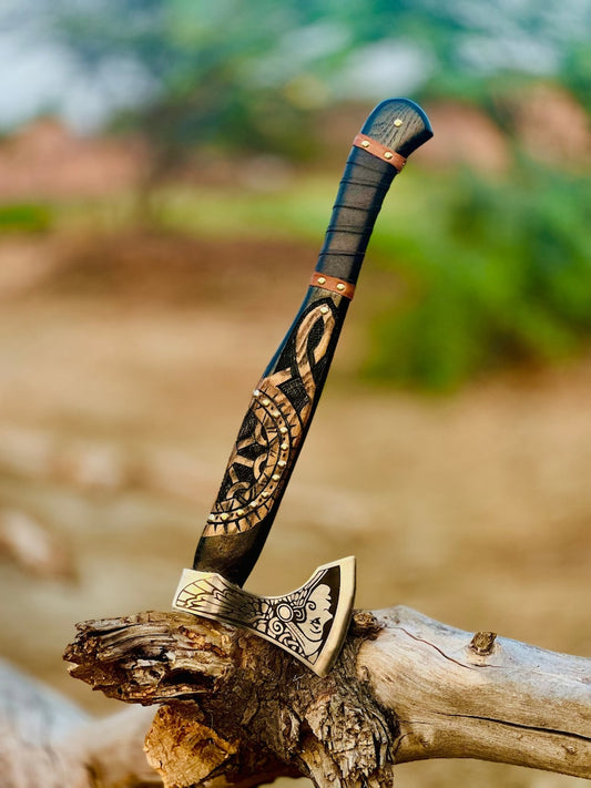Helm of Awe Carved Axe, Forged steel axe with engraving, medieval Viking tomahawk, Runic Bearded axe Best gift Runic axe Best Axe - Premium best Happy Valentine Day gift from SCORPION KART - Just $100.50! Shop now at SCORPION KART