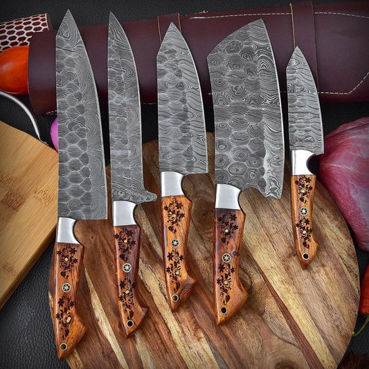 Damascus Chef Set Of 5 Piceces ,Custom Handmade Chef Set , Handmade Damascus Chef Set ,Personalized Gift For Mother , mother day gift, - Premium best Happy Valentine Day gift from SCORPION KART - Just $159.99! Shop now at SCORPION KART