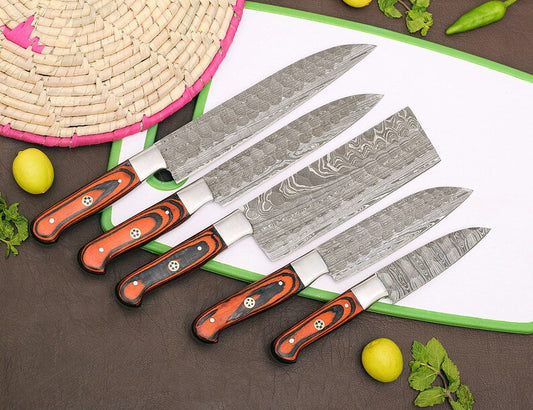 Handmade Damascus Chef Knife Set 5 pcs, Knife Kitchen Knife Gift for Her Valentines Gift Camping Knife Gift for Him Groomsmen gift,Knife - Premium best Happy Valentine Day gift from SCORPION KART - Just $159.65! Shop now at SCORPION KART