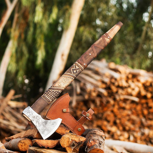 Hand forged viking axe forged Viking axe steel hatchet axe with leather case Engraved custom axe Hunting camping battle tool Father gift - Premium best Happy Valentine Day gift from SCORPION KART - Just $100! Shop now at SCORPION KART