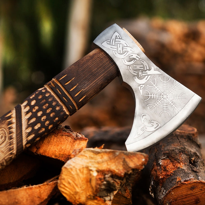 Hand forged viking axe forged Viking axe steel hatchet axe with leather case Engraved custom axe Hunting camping battle tool Father gift - Premium best Happy Valentine Day gift from SCORPION KART - Just $100! Shop now at SCORPION KART