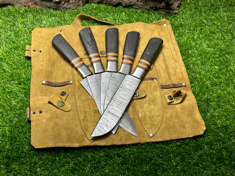 Handmade Damascus Chef set Of 5pcs With Leather, Damascus Knife Set, Damascus Chef Knife, Full Kitchen Knife Set, New Design - Premium best Happy Valentine Day gift from SCORPION KART - Just $142.85! Shop now at SCORPION KART