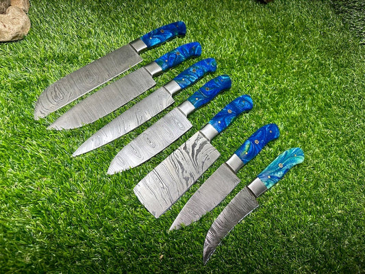 Handmade Damascus Chef set Of 7pcs With Leather, Damascus Knives Set ,Damascus Chef Knives, Full Kitchen Knives Set, New Design - Premium best Happy Valentine Day gift from SCORPION KART - Just $166.66! Shop now at SCORPION KART