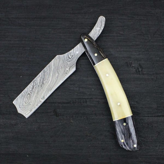 Damascus Straight Razor with Leather Sheath: The Perfect Gift for the Barber in Your Life - Premium best Happy Valentine Day gift from SCORPION KART - Just $105! Shop now at SCORPION KART